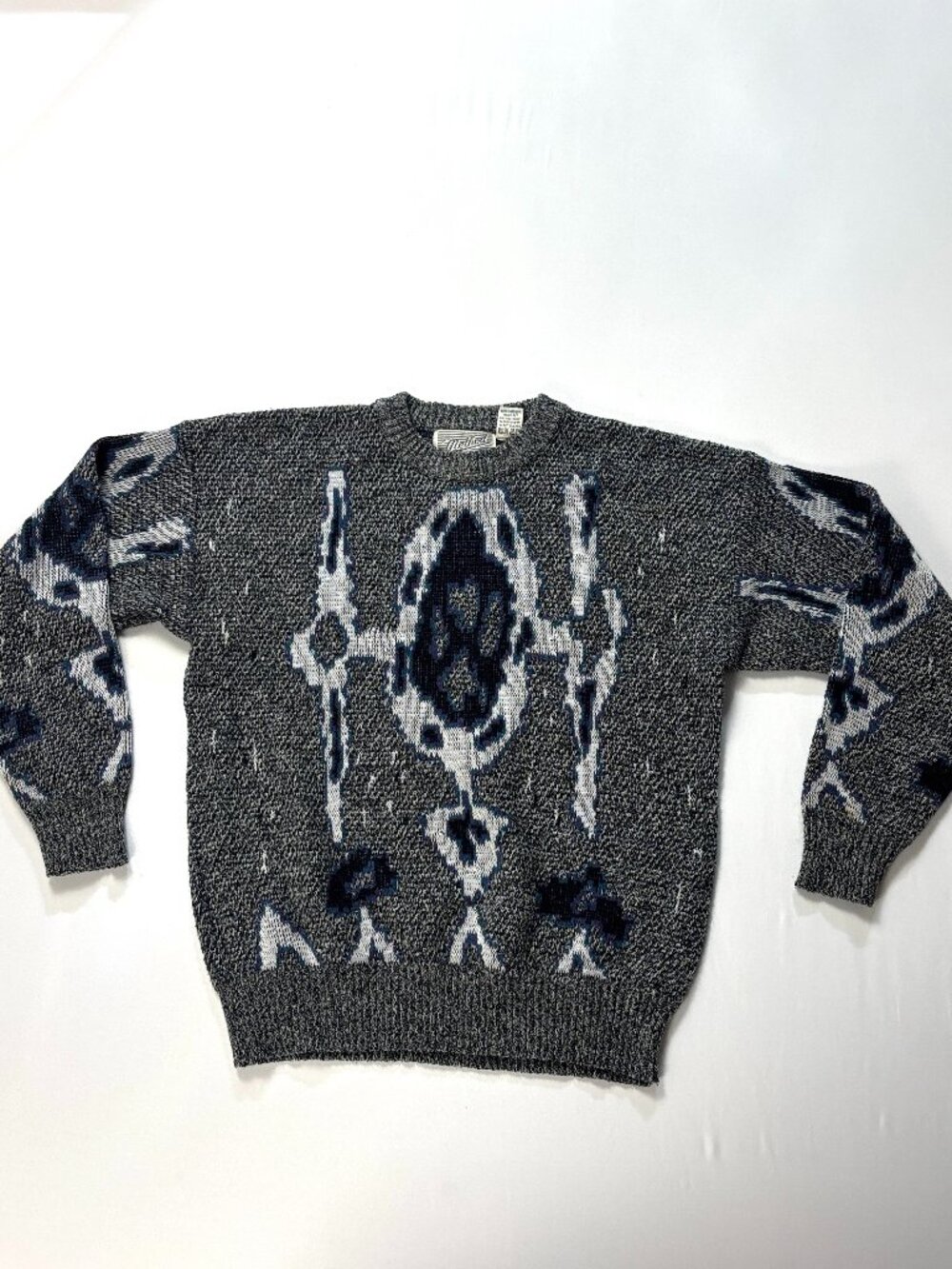 Vintage Method Mens Crewneck Sweater Gray Sz M Cosby Dad Grandpa Patterned